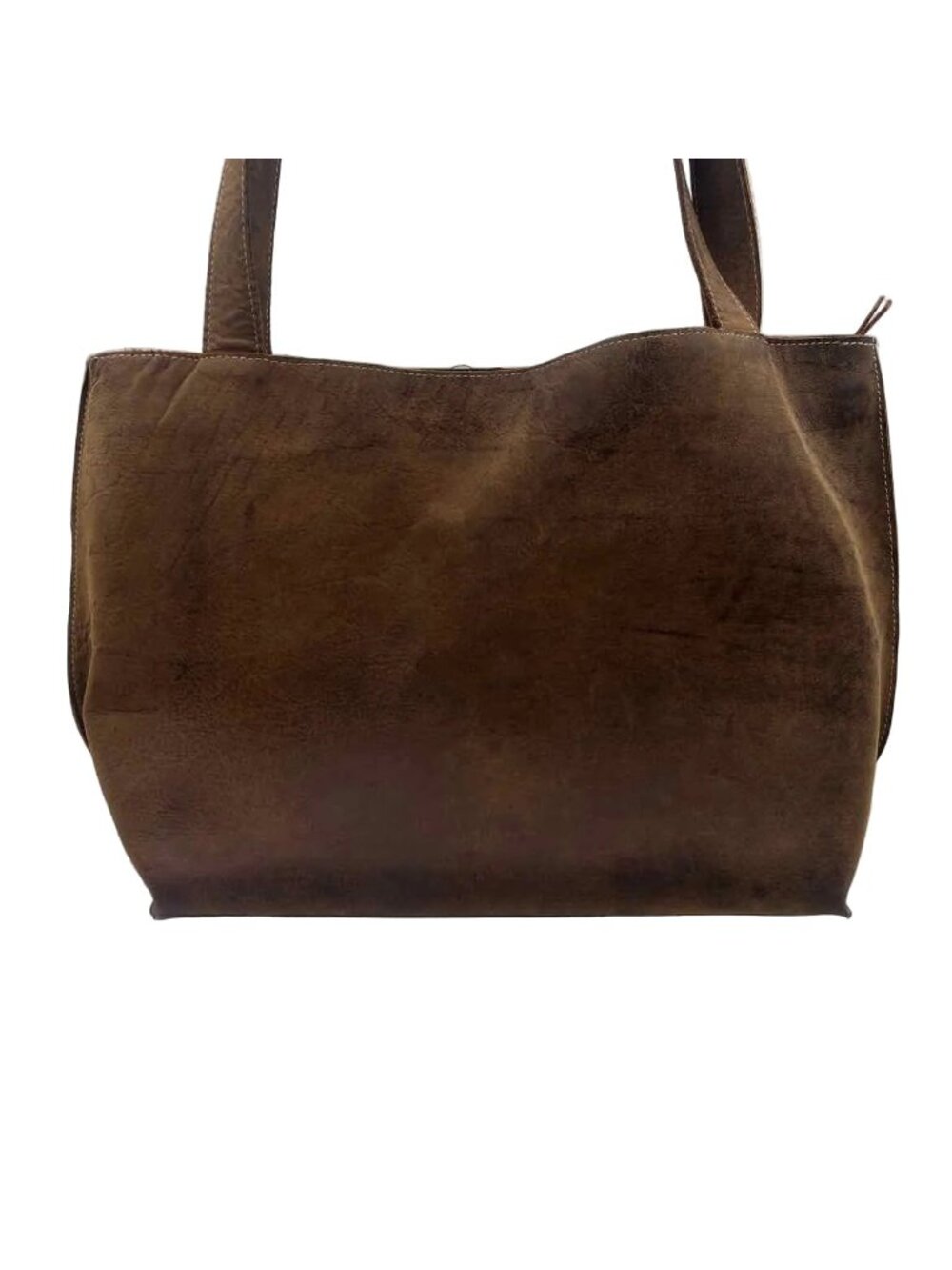 KIKO Brown Distressed Leather Handled ON THE GO Tote Bag Purse